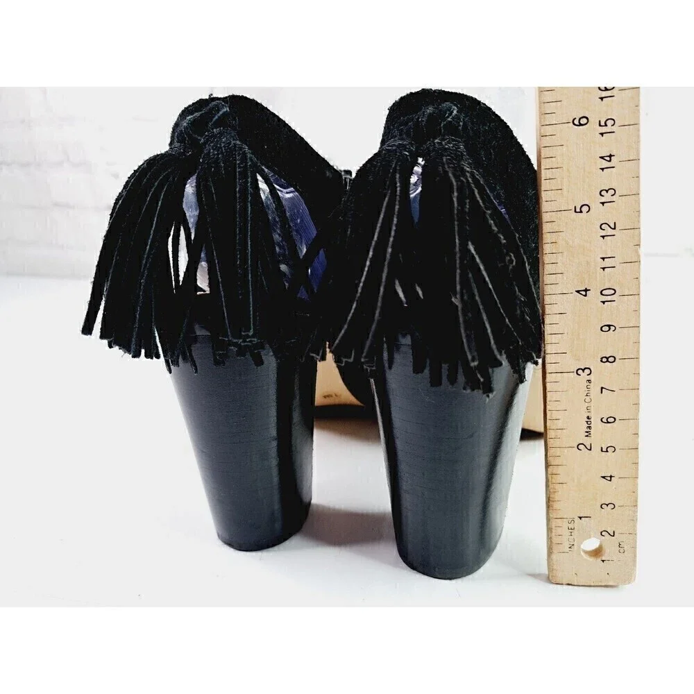 GIANNI Bini Black Hadwin Tassel Peep Toe Shoes Women's Size 7.5 - Picture 5 of 8